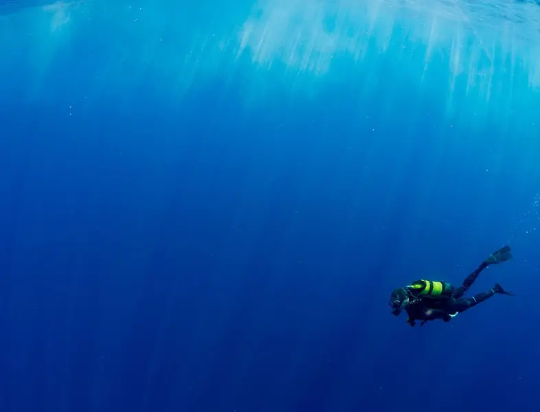 Diver in blue water